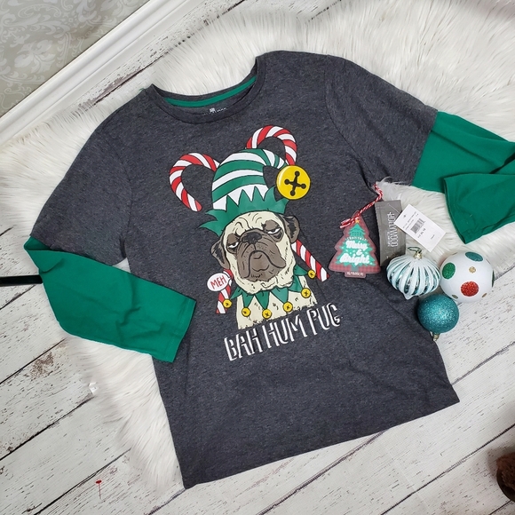 Christmas Tee long sleeve Pug  'Bah hum Pug' NWT - Picture 1 of 6
